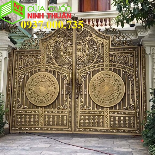 mẫu cổng nhôm đúc, vật phong thủy biểu tượng mặt trống đồng